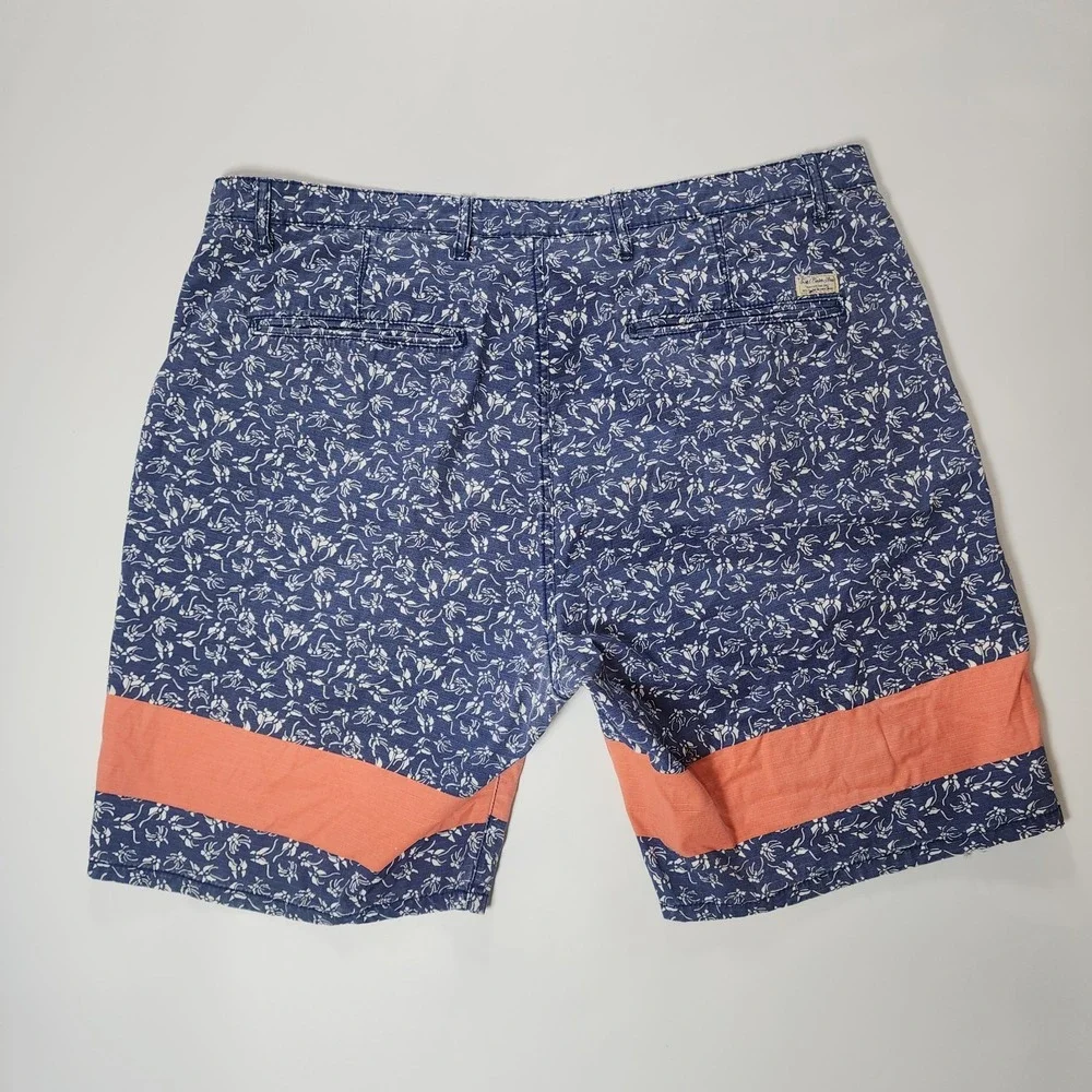 Scotch & Soda Shorts Mens 36 Brown Blue Orange Floral All Over Print Bermuda